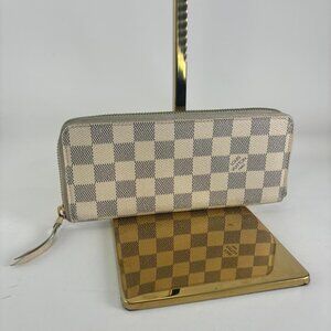 Authentic Louis Vuitton Clemence Damier Azur Canvas Long Wallet